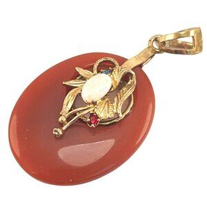 Carnelian Agate Pendant with Opal, Blue and Red Glass Stones
